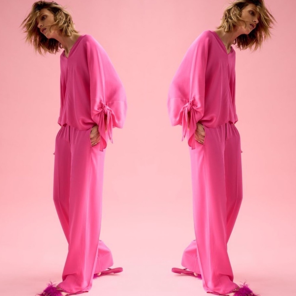 ZARA - 2pc Flowy Pants + Fluid Tied Blouse Coord Set BNWT